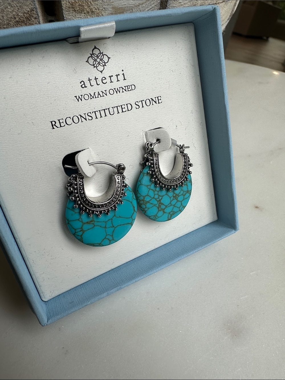Turquoise Reconstituted Stone Hoop Earrings